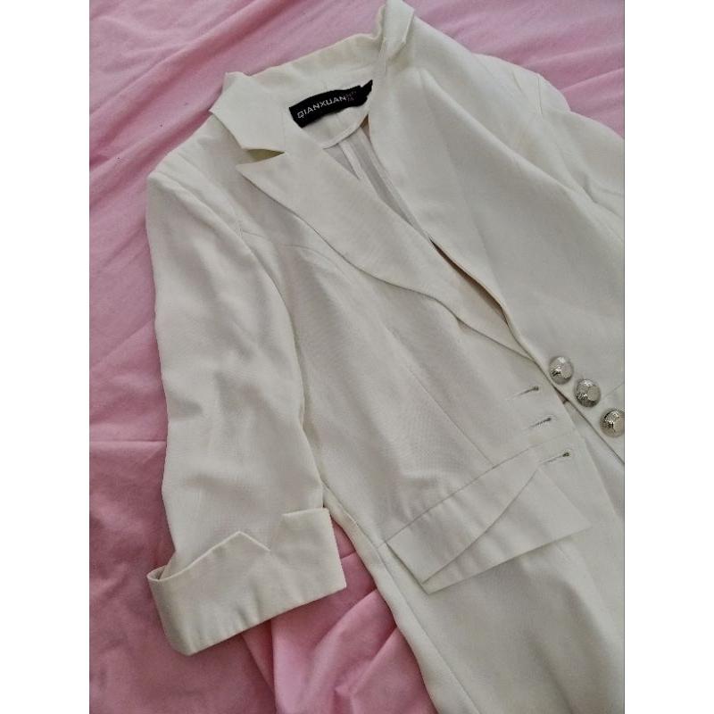 QIANXUAN 韓風 白色 輕薄 西裝外套 S號-細節圖3