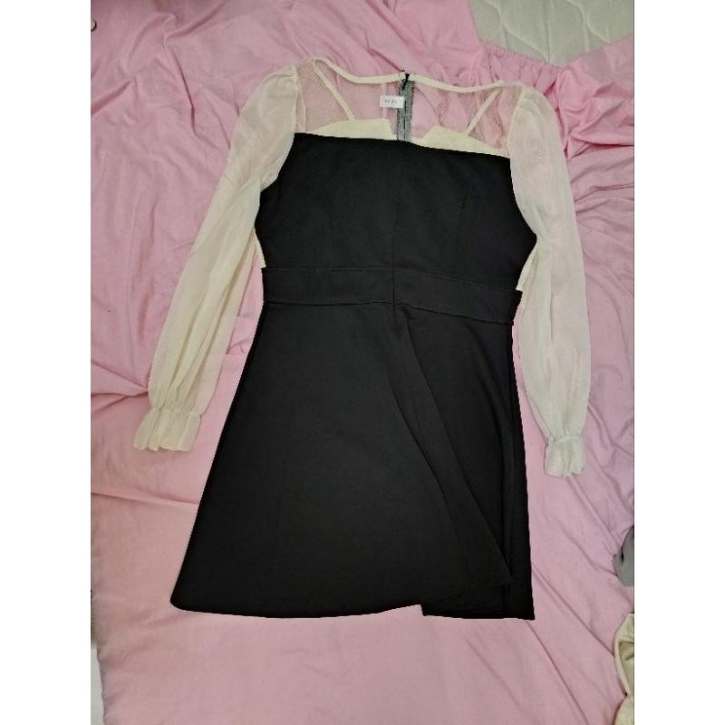 洋裝 透視白色上衣 搭配黑色裙子 優雅 2XL(70~75公斤)-細節圖2