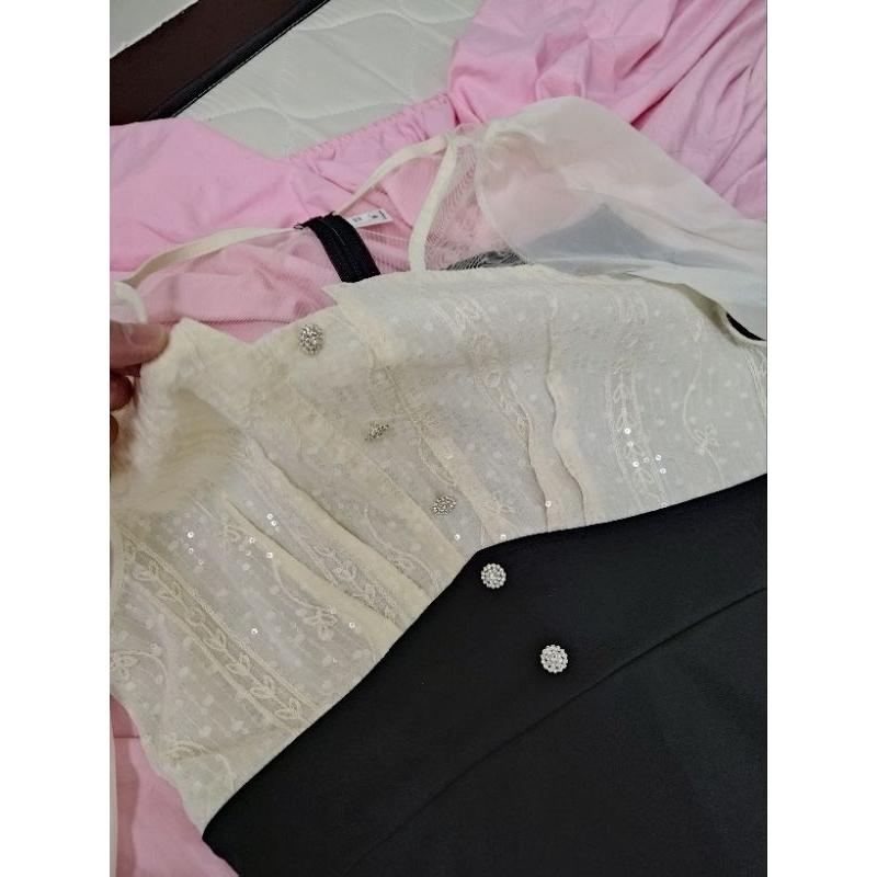 洋裝 透視白色上衣 搭配黑色裙子 優雅 2XL(70~75公斤)-細節圖4