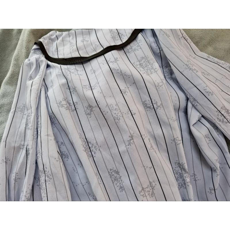 韓風 藍色條紋 綁帶蝴蝶結 氣質 襯衫 2XL 70~80公斤-細節圖3