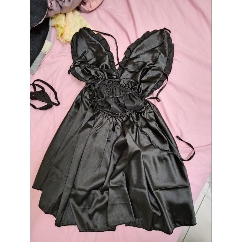 性感睡衣 深V 特大號 脖子綁帶  80~100公斤可穿 黑色/白色/紅色/粉橘色-細節圖2