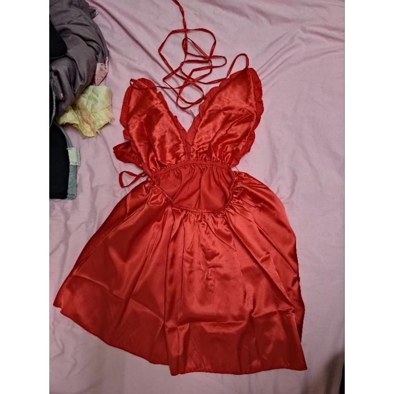 性感睡衣 深V 特大號 脖子綁帶  80~100公斤可穿 黑色/白色/紅色/粉橘色-細節圖3