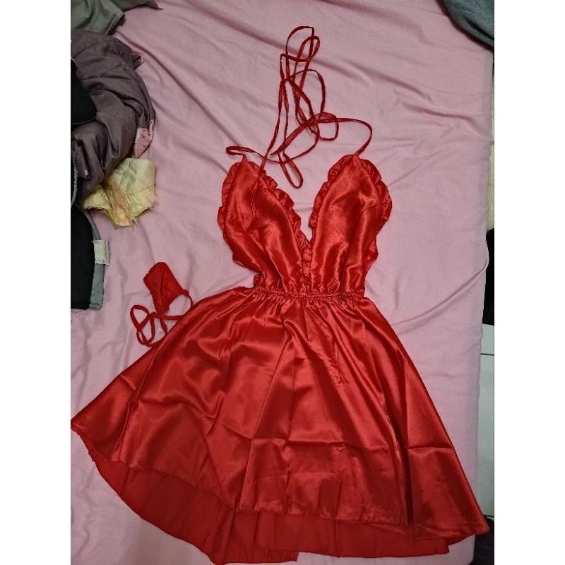 性感睡衣 深V 特大號 脖子綁帶  80~100公斤可穿 黑色/白色/紅色/粉橘色-細節圖4