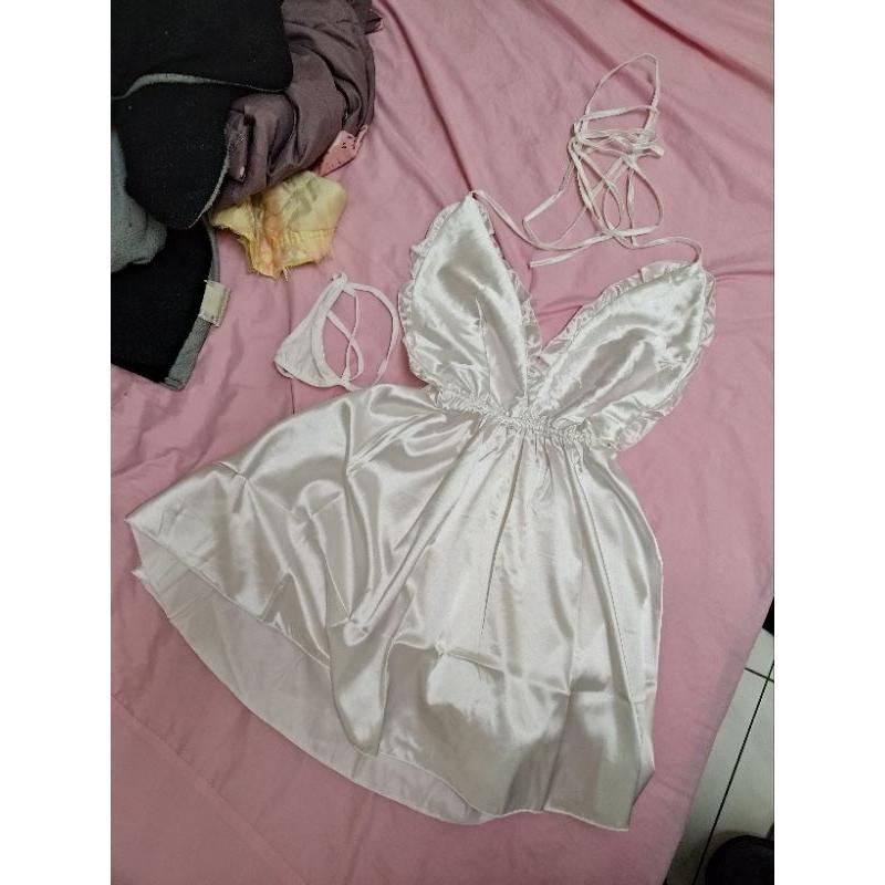 性感睡衣 深V 特大號 脖子綁帶  80~100公斤可穿 黑色/白色/紅色/粉橘色-細節圖5