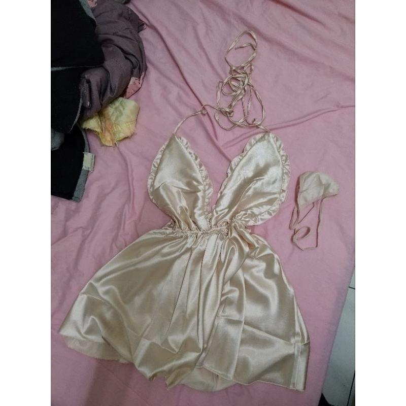 性感睡衣 深V 特大號 脖子綁帶  80~100公斤可穿 黑色/白色/紅色/粉橘色-細節圖7