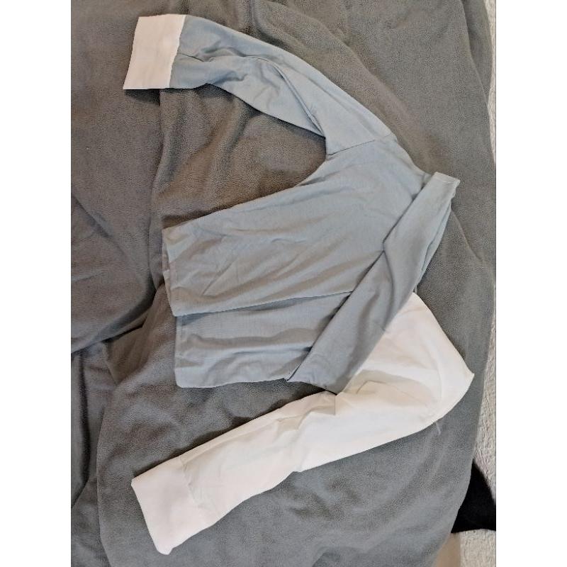 韓風流行 撞色 襯衫 藍色加白色  3XL-細節圖2