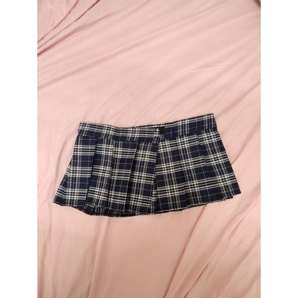 高中制服百褶裙 迷你裙 黑色格子 free size   魔鬼氈固定 不受腰圍限制 裙長18公分-細節圖2