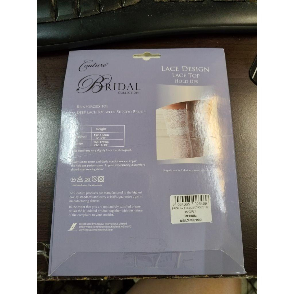 英國知名品牌 couture 蕾絲 象牙白色 新娘 大腿襪 有矽膠  size m號-細節圖2