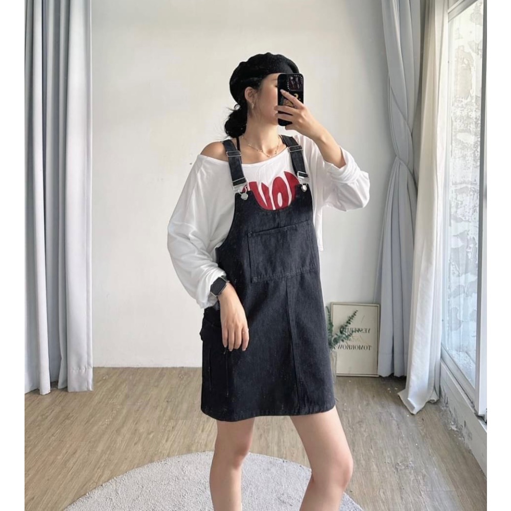 限定販售！工裝風水洗牛仔吊帶裙-細節圖3