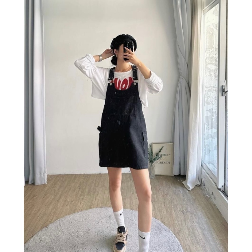 限定販售！工裝風水洗牛仔吊帶裙-細節圖4