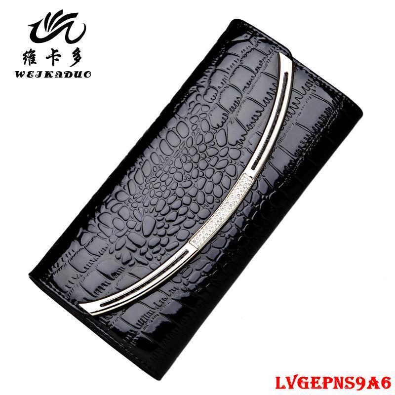 金蟬生活百貨館-歐美長款錢包女大容量女神牛皮漆皮鱷魚紋皮夾-細節圖2