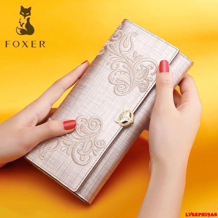 金蟬生活百貨館-金狐貍錢包女士長款2022新款時尚繡花錢夾包牛皮手包大容量手拿包-細節圖2