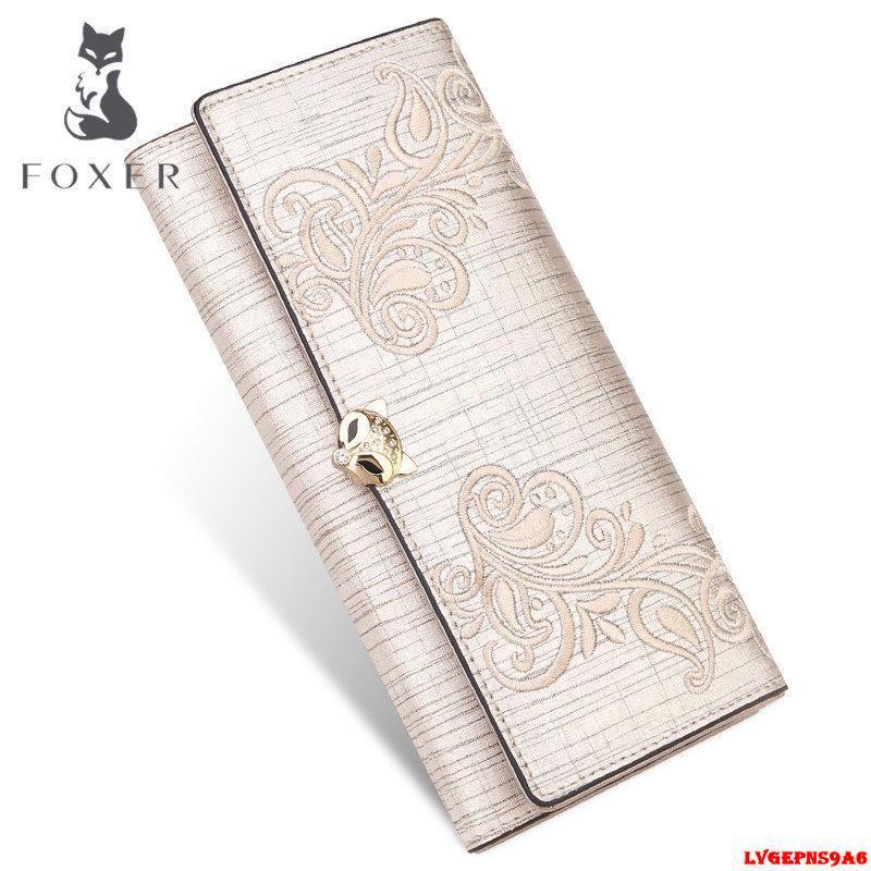 金蟬生活百貨館-金狐貍錢包女士長款2022新款時尚繡花錢夾包牛皮手包大容量手拿包-細節圖3