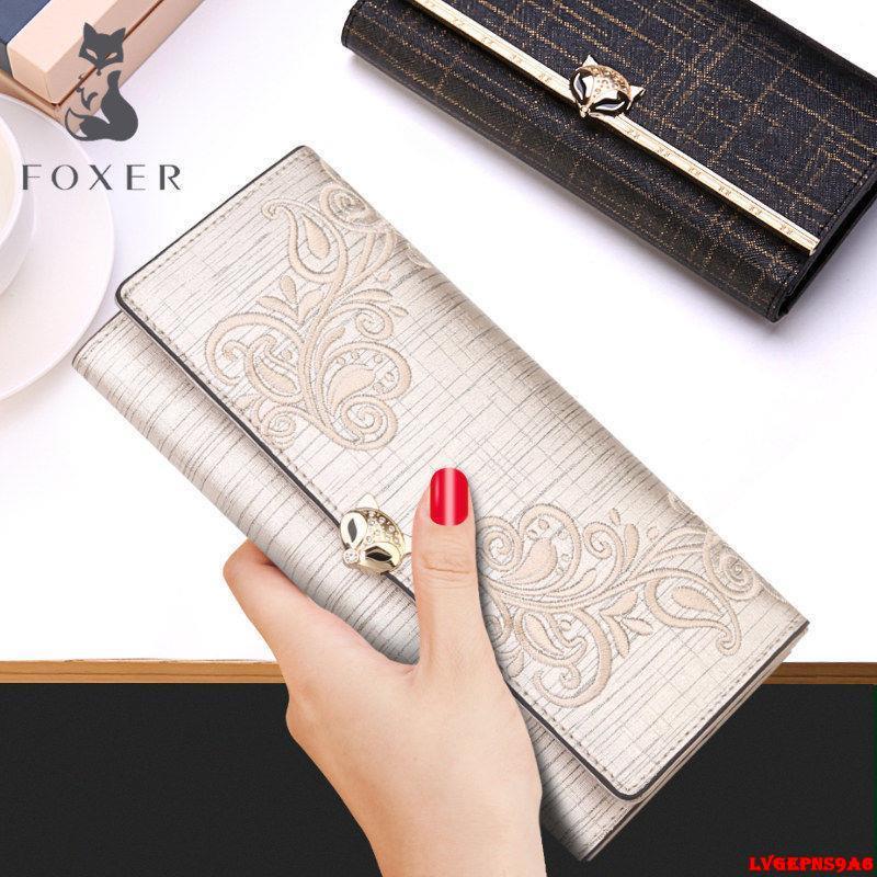 金蟬生活百貨館-金狐貍錢包女士長款2022新款時尚繡花錢夾包牛皮手包大容量手拿包-細節圖5