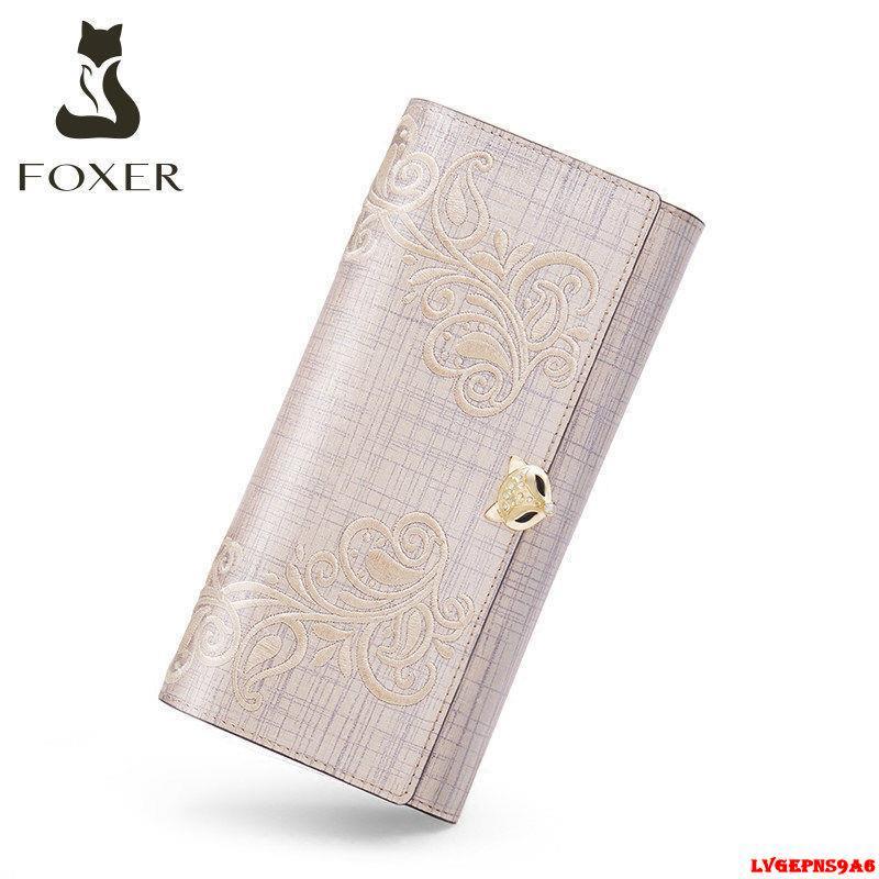 金蟬生活百貨館-金狐貍錢包女士長款2022新款時尚繡花錢夾包牛皮手包大容量手拿包-細節圖6