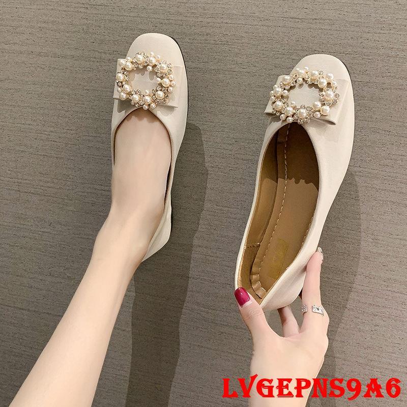 金蟬生活百貨館-單鞋女新款2022平底上班鞋淺口方頭時尚珍珠瓢鞋春季軟皮工作女鞋-細節圖6