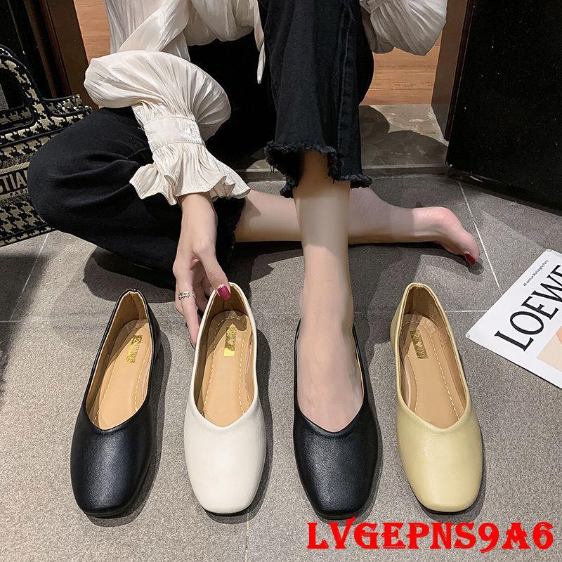 金蟬生活百貨館-單鞋女新款2022平底上班鞋淺口方頭時尚珍珠瓢鞋春季軟皮工作女鞋-細節圖7