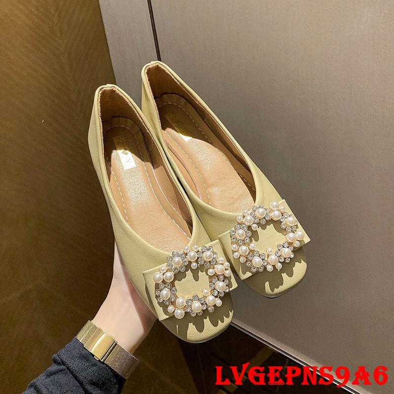 金蟬生活百貨館-單鞋女新款2022平底上班鞋淺口方頭時尚珍珠瓢鞋春季軟皮工作女鞋-細節圖8