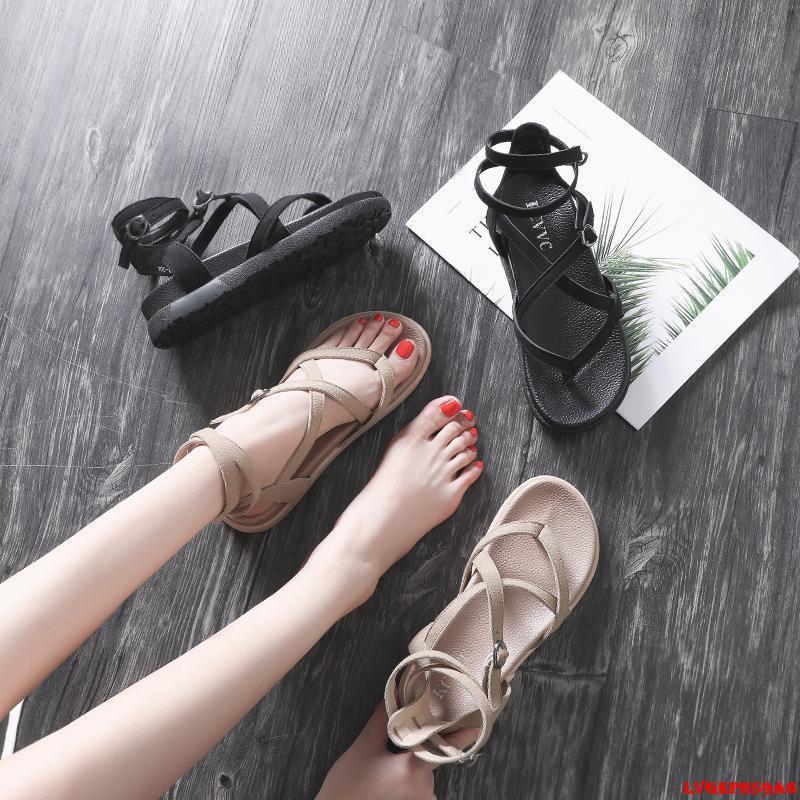 金蟬生活百貨館__2022新款百搭一字扣夾腳涼鞋女夏季厚底松糕鞋仙女學生平底羅馬鞋-細節圖3