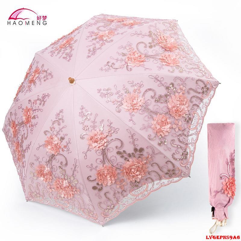 金蟬生活百貨館-太陽傘防紫外線遮陽防曬蕾絲刺繡遮陽傘晴雨兩用防曬傘雨傘女小巧-細節圖8