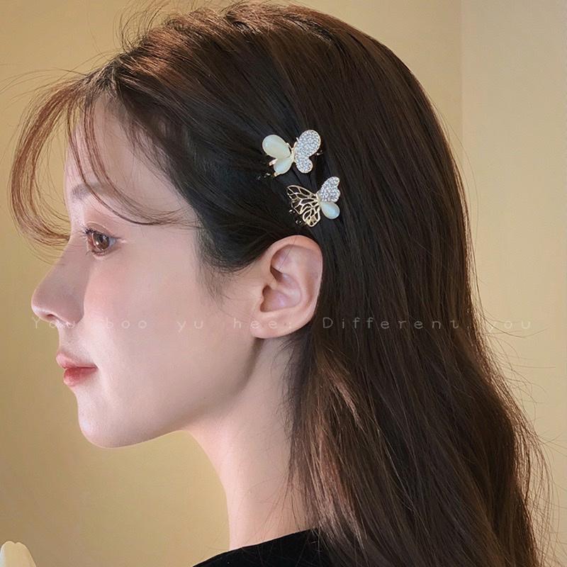 【台灣現貨24h寄出】韓國ins貓眼石蝴蝶髮髮夾 蝴蝶發夾 鴨嘴夾 邊夾 拍照森系甜美少女髮飾 頭飾 側邊夾 髮飾 瀏海-細節圖2
