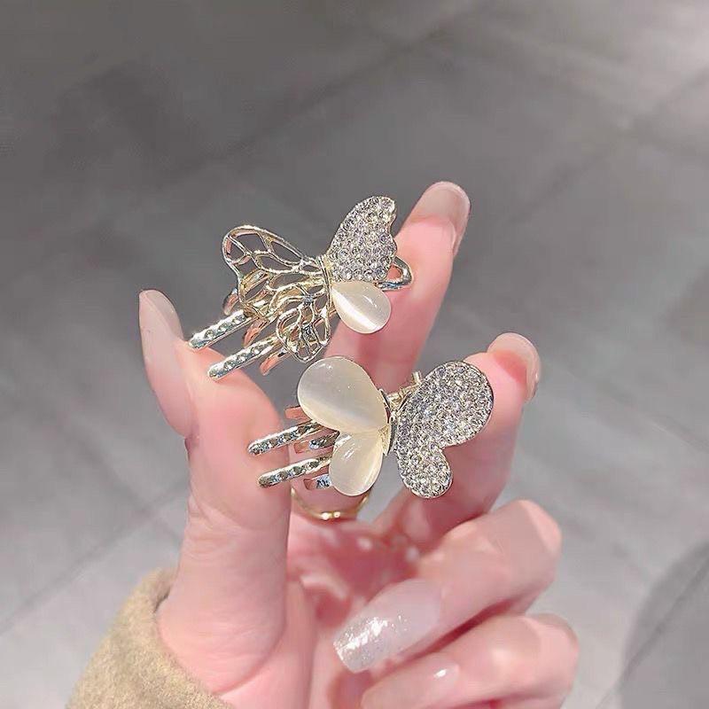 【台灣現貨24h寄出】韓國ins貓眼石蝴蝶髮髮夾 蝴蝶發夾 鴨嘴夾 邊夾 拍照森系甜美少女髮飾 頭飾 側邊夾 髮飾 瀏海-細節圖5