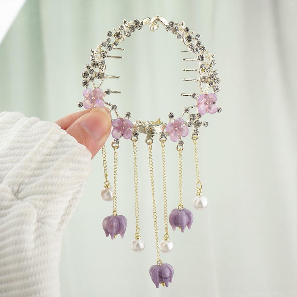 【台灣現貨24h寄出】韓系ins氣質高馬尾髮夾 紫晶花抓夾 甜美髮夾 包子頭 優雅 髮尾夾 小清新劉海夾 髮飾 網紅-細節圖4