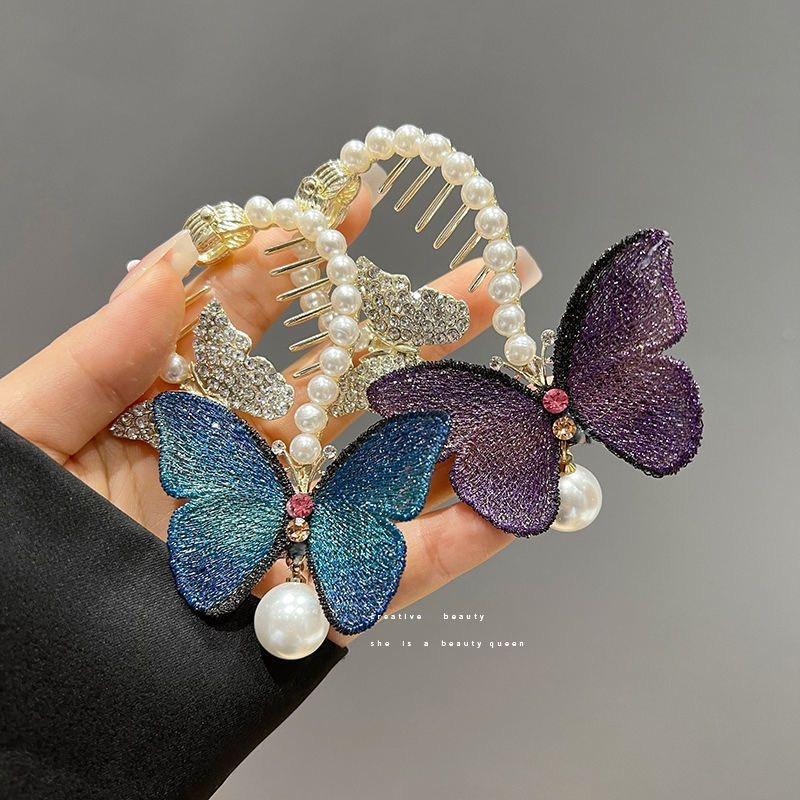 【台灣現貨24h寄出】韓系ins氣質高馬尾髮夾 刺繡蝴蝶抓夾 甜美髮夾 包子頭 優雅 髮尾夾 小清新劉海夾 髮飾 網紅-細節圖4