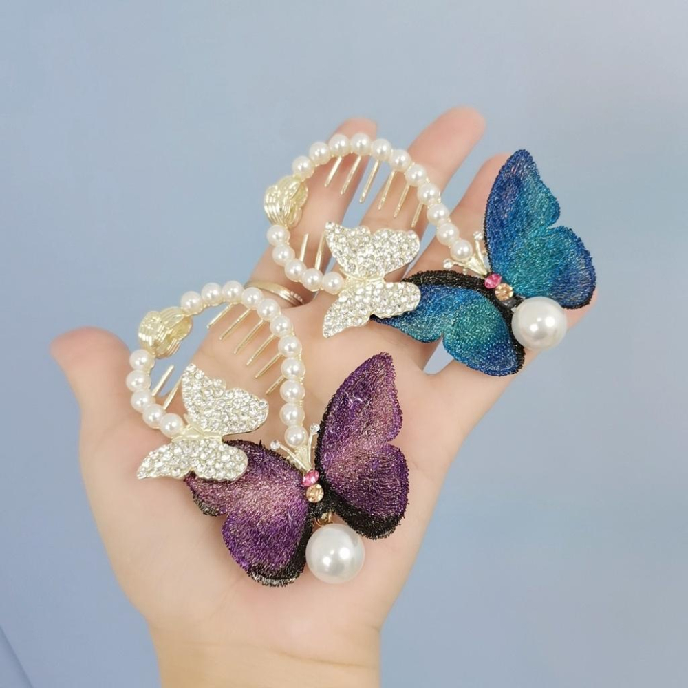 【台灣現貨24h寄出】韓系ins氣質高馬尾髮夾 刺繡蝴蝶抓夾 甜美髮夾 包子頭 優雅 髮尾夾 小清新劉海夾 髮飾 網紅-細節圖5