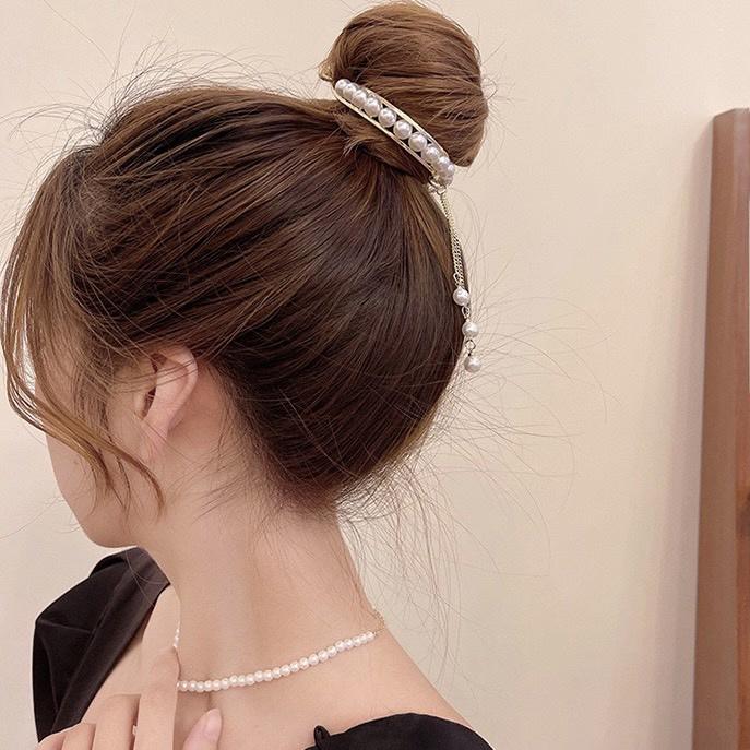 【台灣現貨24h寄出】韓系ins氣質高馬尾髮夾 珍珠流蘇抓夾 甜美髮夾 包子頭 優雅 髮尾夾 小清新劉海夾 髮飾 網紅-細節圖4