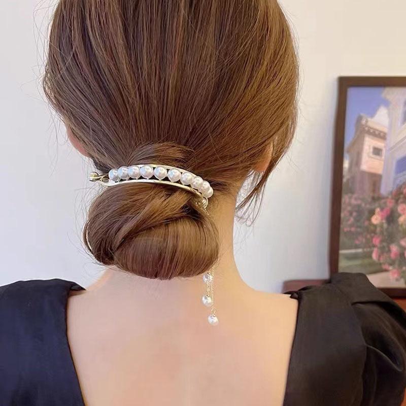 【台灣現貨24h寄出】韓系ins氣質高馬尾髮夾 珍珠流蘇抓夾 甜美髮夾 包子頭 優雅 髮尾夾 小清新劉海夾 髮飾 網紅-細節圖5