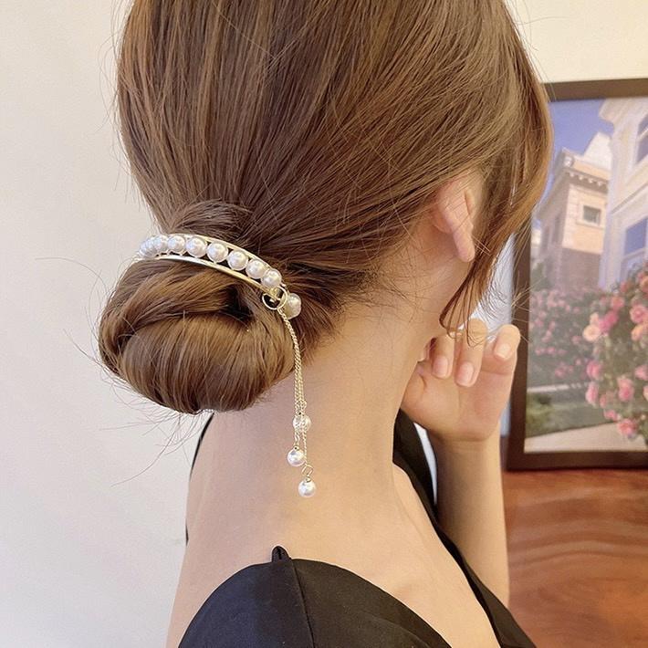【台灣現貨24h寄出】韓系ins氣質高馬尾髮夾 珍珠流蘇抓夾 甜美髮夾 包子頭 優雅 髮尾夾 小清新劉海夾 髮飾 網紅-細節圖6