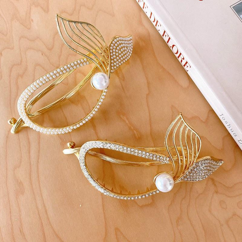 【台灣現貨24h寄出】韓系ins氣質髮夾 魚尾單珍珠抓夾 甜美珍珠水鑽髮夾 鯊魚夾 優雅 髮尾夾 小清新劉海夾 網紅髮飾-細節圖3