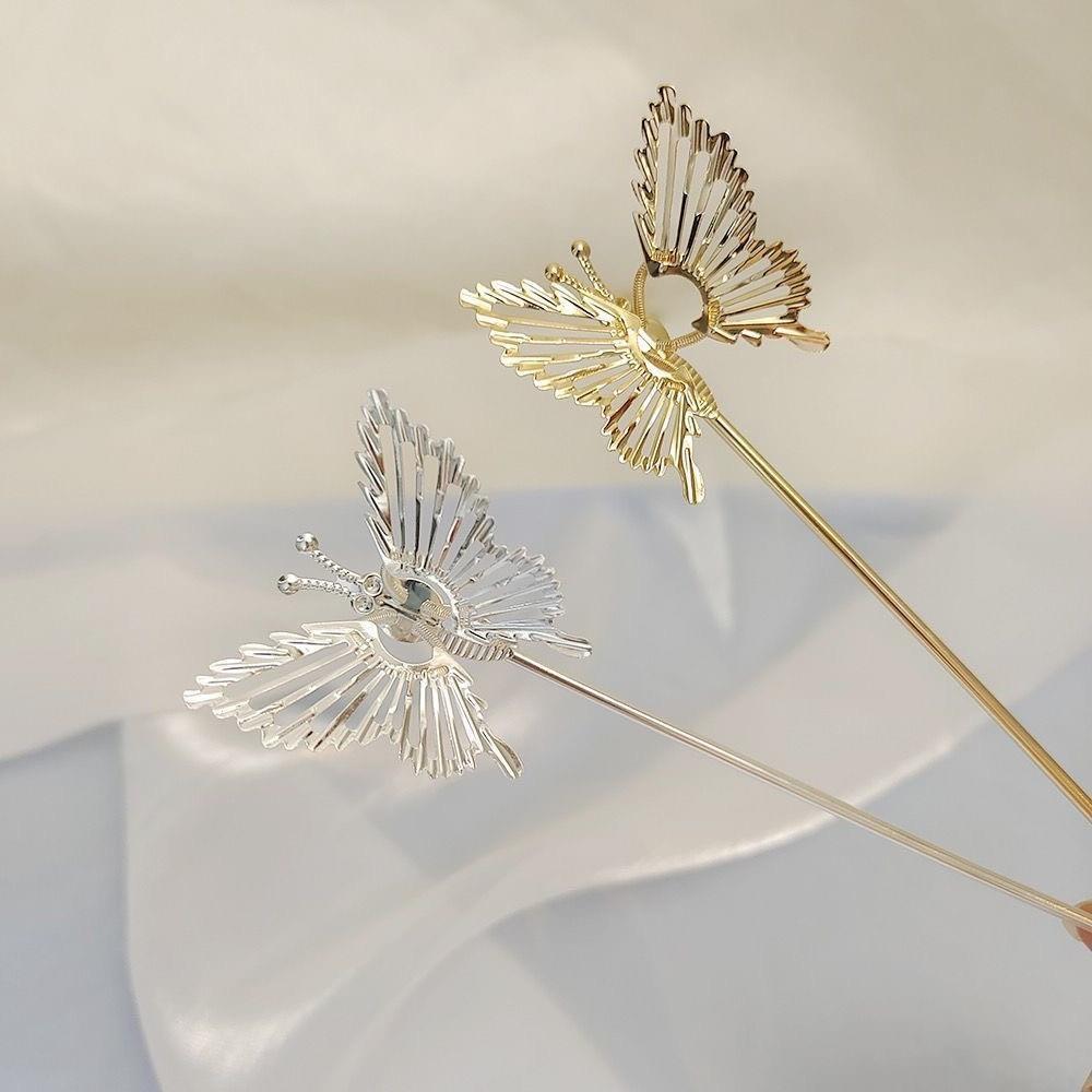 【台灣現貨24h寄出】會動的蝴蝶髮簪 少女系幾何珍珠髮簪 蝴蝶髮簪 盤髮 髮釵 氣質 動態蝴蝶 簪子女 優雅髮飾古風頭飾-細節圖4