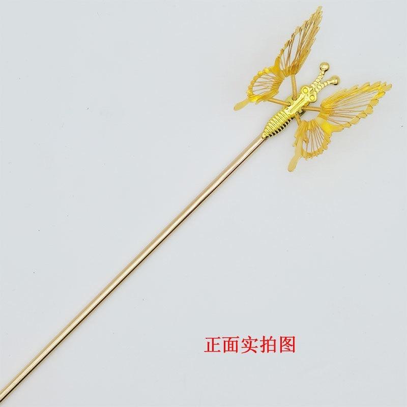 【台灣現貨24h寄出】會動的蝴蝶髮簪 少女系幾何珍珠髮簪 蝴蝶髮簪 盤髮 髮釵 氣質 動態蝴蝶 簪子女 優雅髮飾古風頭飾-細節圖6