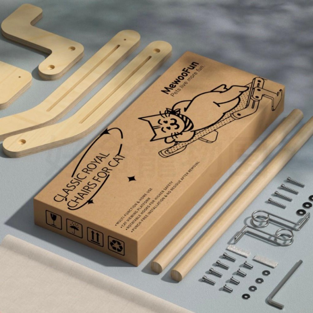 喵呼汪也Ｘ好命寵物園 『免鑽孔免吸盤』實木貓咪吊床 貓掛床 床邊掛床 窗戶貓吊床 吊床 免鑽洞吊床 貓床 貓窩 貓咪床-細節圖5