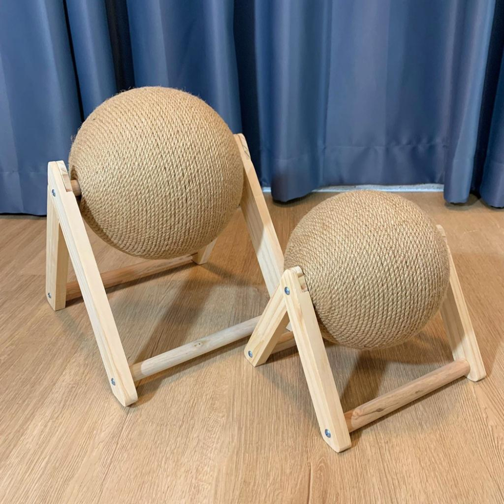 😸實木＋劍麻立式耐磨貓抓球 耐磨貓抓板 貓咪磨爪 不掉屑 劍麻繩貓抓球 貓玩具 貓爬架 貓跳台 貓咪玩具 好命寵物園-細節圖2