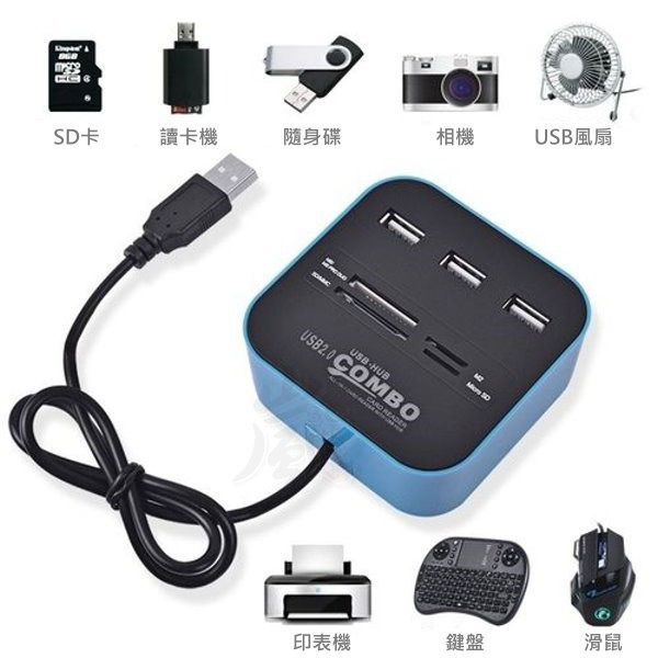 【快速出台灣現貨】USB HUB 2.0 高速集線器 炫彩多功能 多合一 讀卡器 好用 分線器 讀卡機 電腦周邊 USB-細節圖2