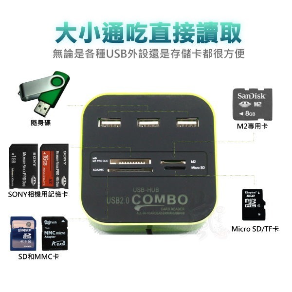 【快速出台灣現貨】USB HUB 2.0 高速集線器 炫彩多功能 多合一 讀卡器 好用 分線器 讀卡機 電腦周邊 USB-細節圖3