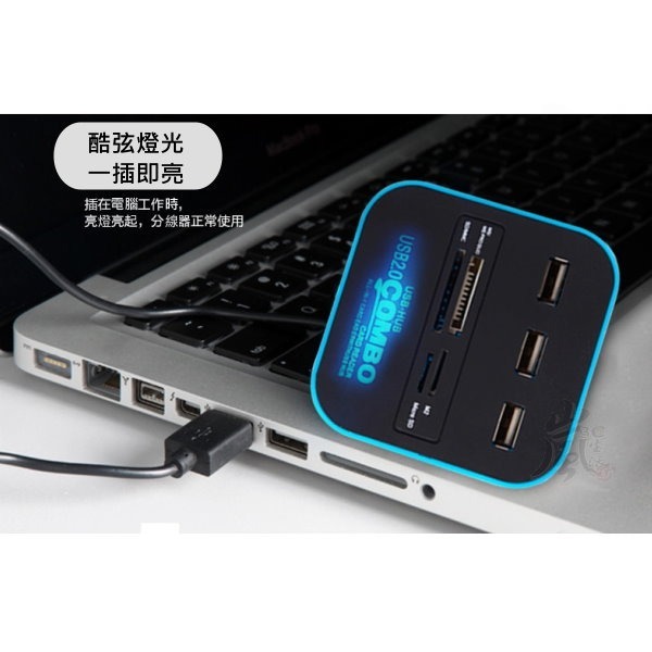 【快速出台灣現貨】USB HUB 2.0 高速集線器 炫彩多功能 多合一 讀卡器 好用 分線器 讀卡機 電腦周邊 USB-細節圖5