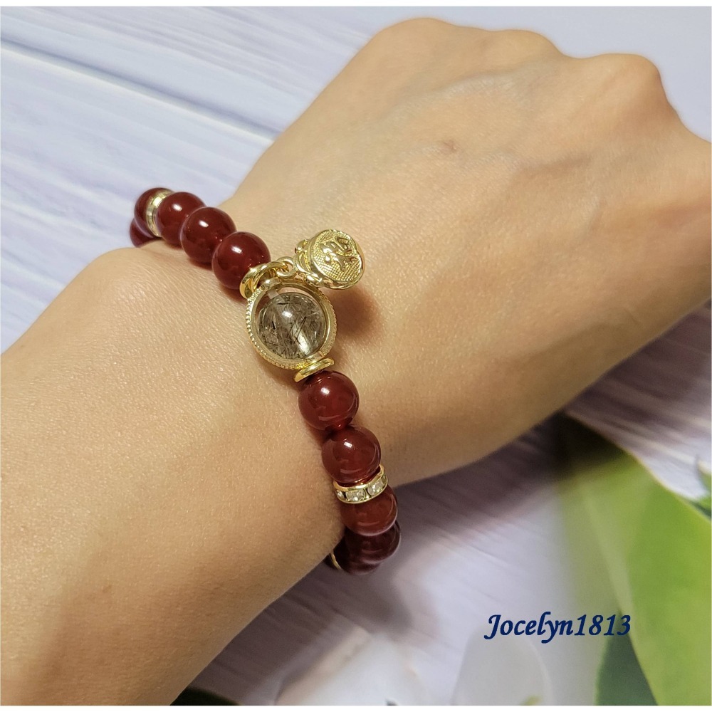 【天然水晶】紅瑪瑙 綠髮晶 8mm+ 福袋 設計手鍊 (手圍16cm)-細節圖2