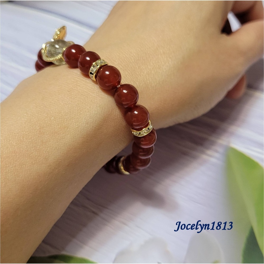 【天然水晶】紅瑪瑙 綠髮晶 8mm+ 福袋 設計手鍊 (手圍16cm)-細節圖3