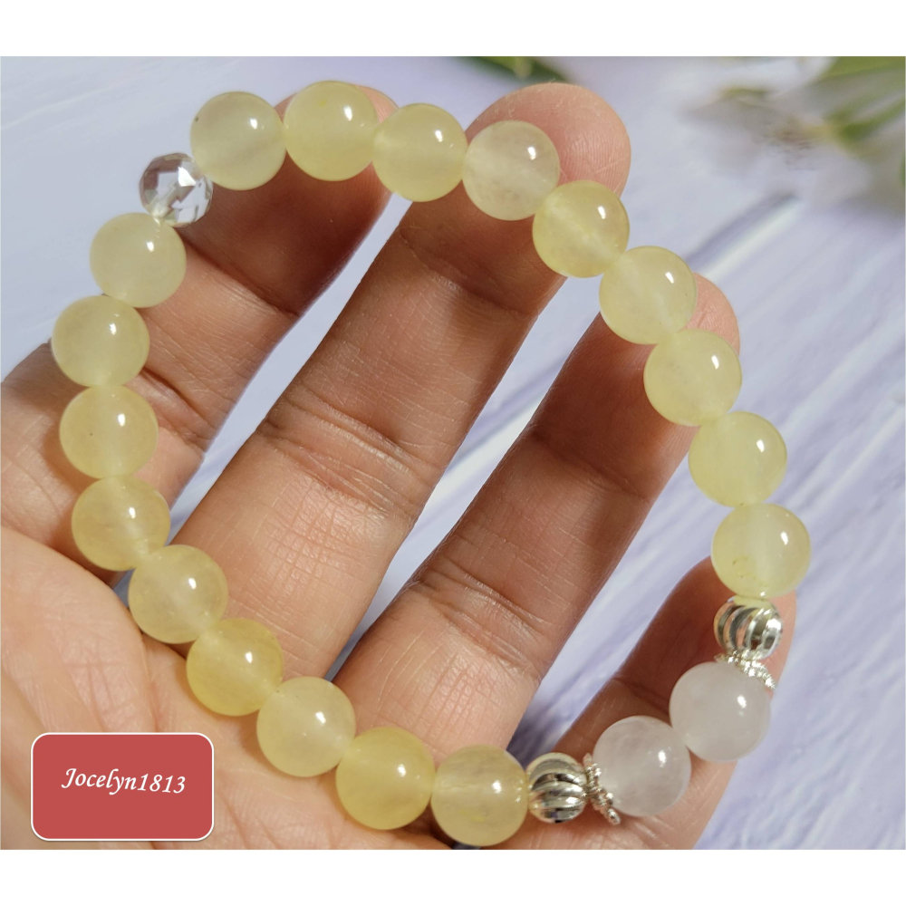 【天然水晶】檸檬黃玉髓 白玉髓 白水晶刻面 手鍊 (合金) 招財-細節圖2