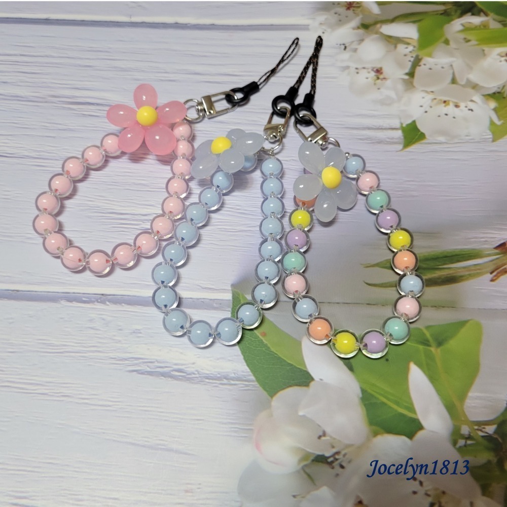 ins風串珠 馬卡龍彩色珠花手機鏈-細節圖2