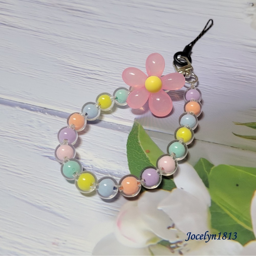 ins風串珠 馬卡龍彩色珠花手機鏈-細節圖4