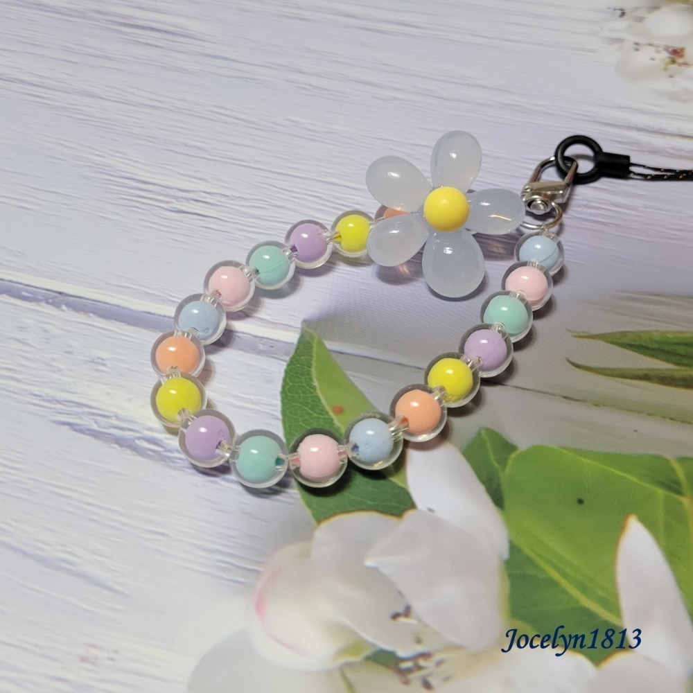 ins風串珠 馬卡龍彩色珠花手機鏈-規格圖8