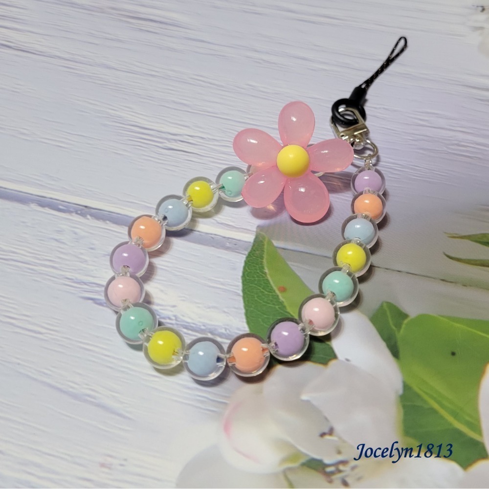 ins風串珠 馬卡龍彩色珠花手機鏈-規格圖8