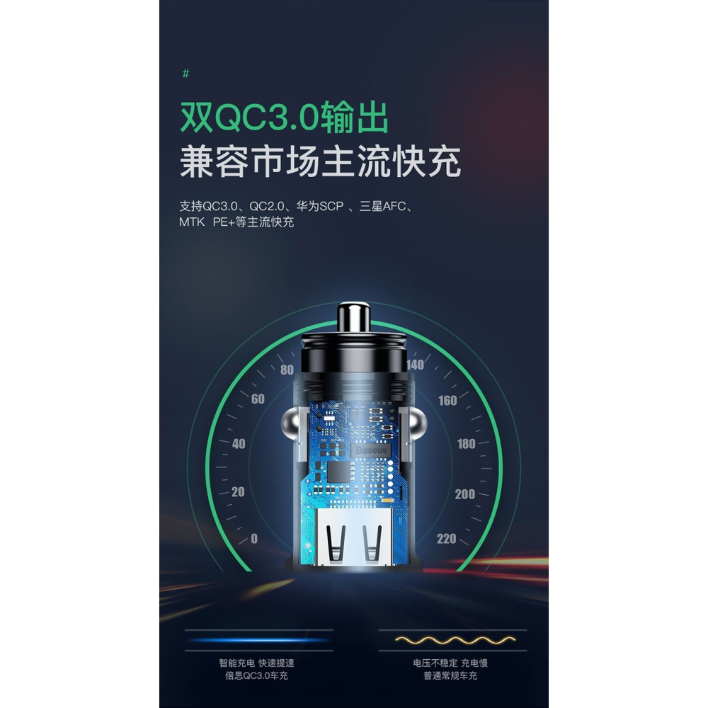 【BASEUS/倍思】車用USB 車用充電器 PD QC3.0 雙用快充 30W 智能 點煙孔轉USB-細節圖4
