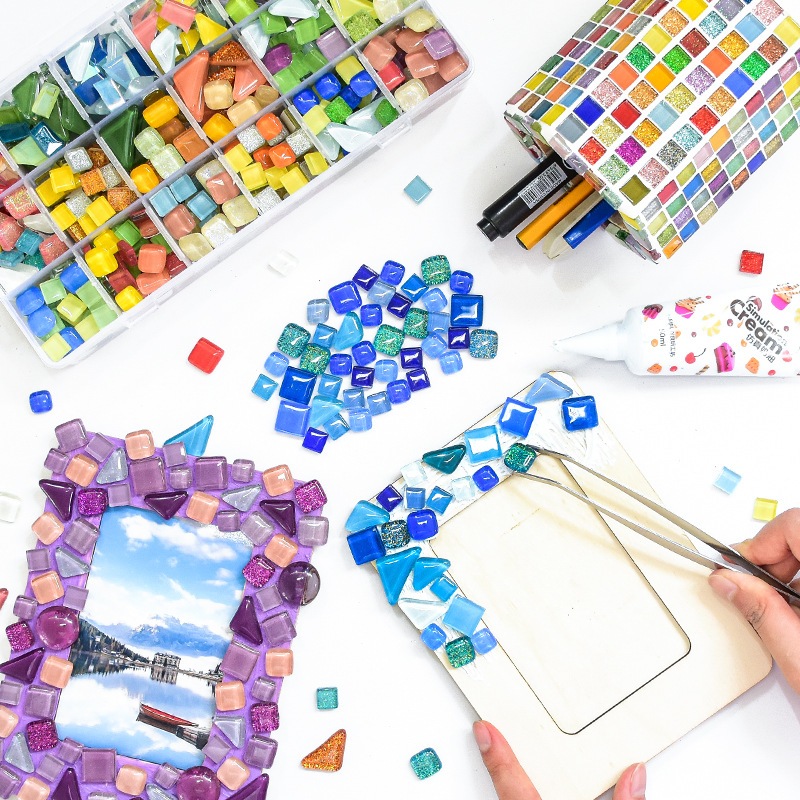 【我家有隻貓】🚀隔日配達🚀馬賽克自由石 相框 花瓶 DIY手作 方形 馬賽克杯墊 馬賽克磚 禮物 顆粒 拼貼 親子活動-細節圖3