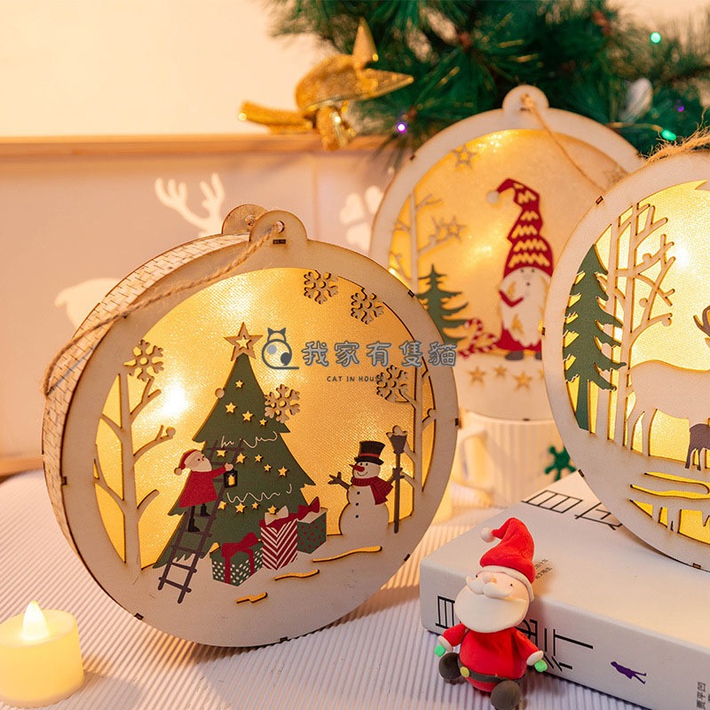 【我家有隻貓】🚀隔日配達🚀發光木質掛飾 聖誕節佈置 聖誕節裝飾 耶誕舞會 兒童派對 交換禮物 聖誕節擺飾 台灣現貨-細節圖2